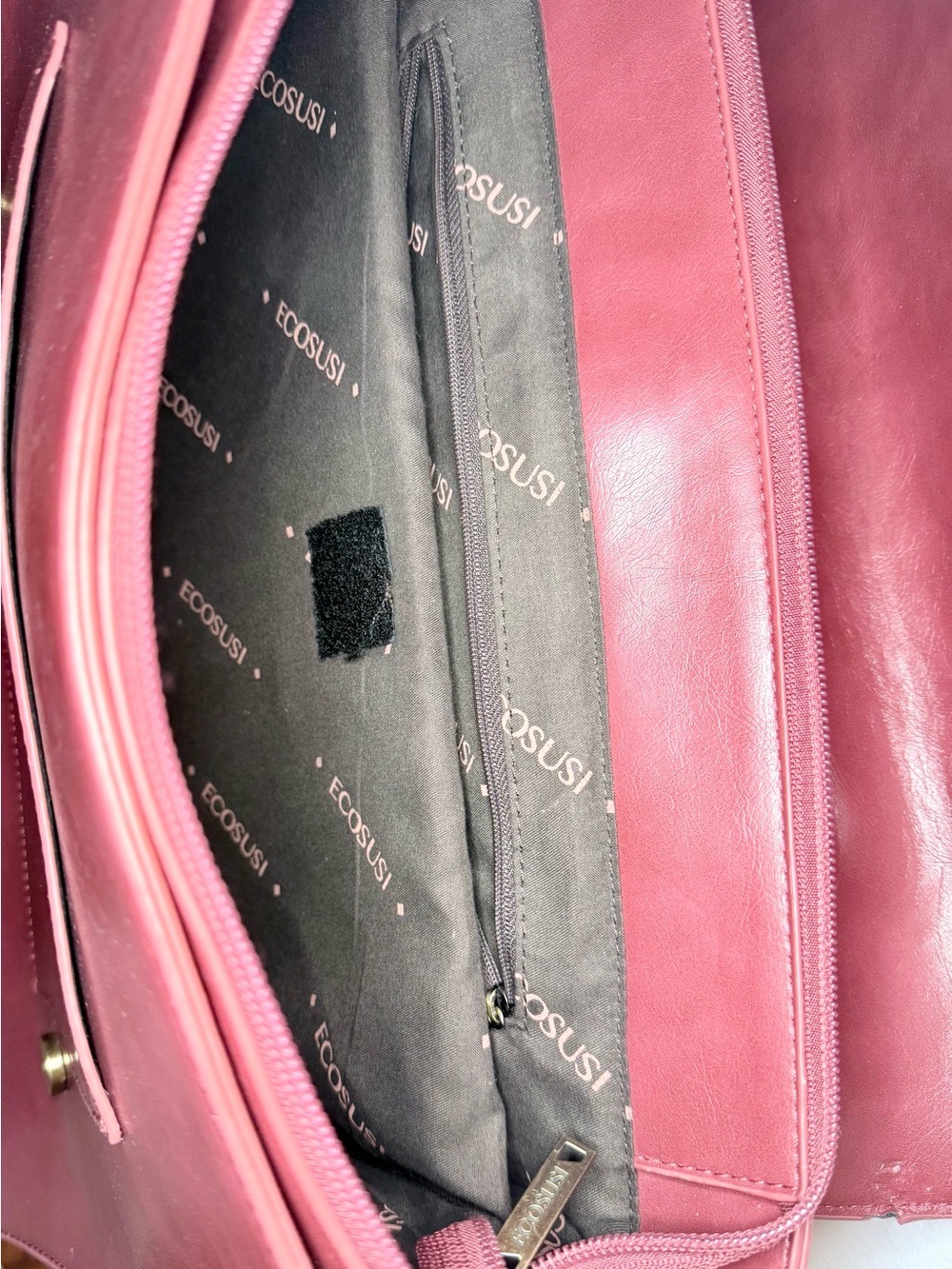 Ecosusi Vegan Leather Laptop Messenger Bag Red Burgundy Cutout Bow Briefcase - Picture 7 of 13